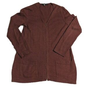 Peruvian Connection Baby Alpaca Silk Long Cardigan Womens S Rust Open Knit